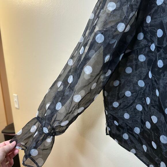 Eloquii Womens Plus Size 26 Blouse Polka Dot Coquette Balloon Sleeve Organza - Picture 2 of 8